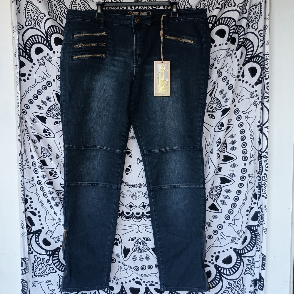 Spoon Jeans Women's NWT Denim Darkwash Moto Jeans Size 21